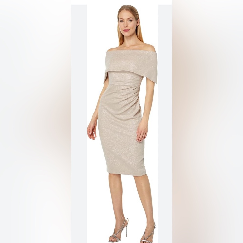 NWT Vince Camuto Off-The-Shoulder Dress with Collar: Champagne sz4